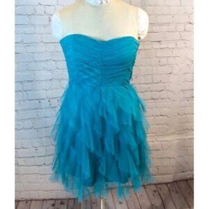 Teeze Me Dress Teal Strapless Party Dress Tulle Waves Sweetheart Neck Size 11